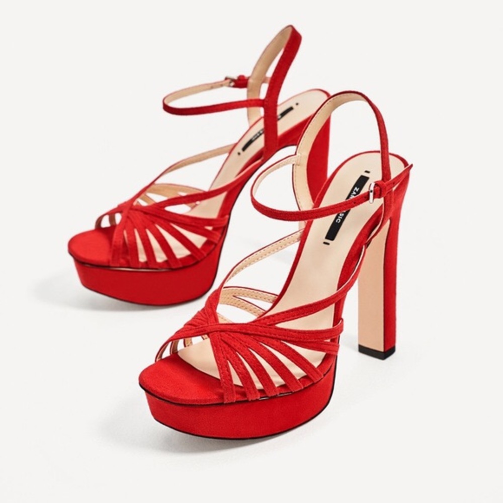 Zara Red Platform Sandals